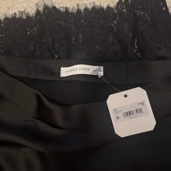 *NWT Altar'd State Black Satin Midi Skirt with Lace - Picture 5 of 6